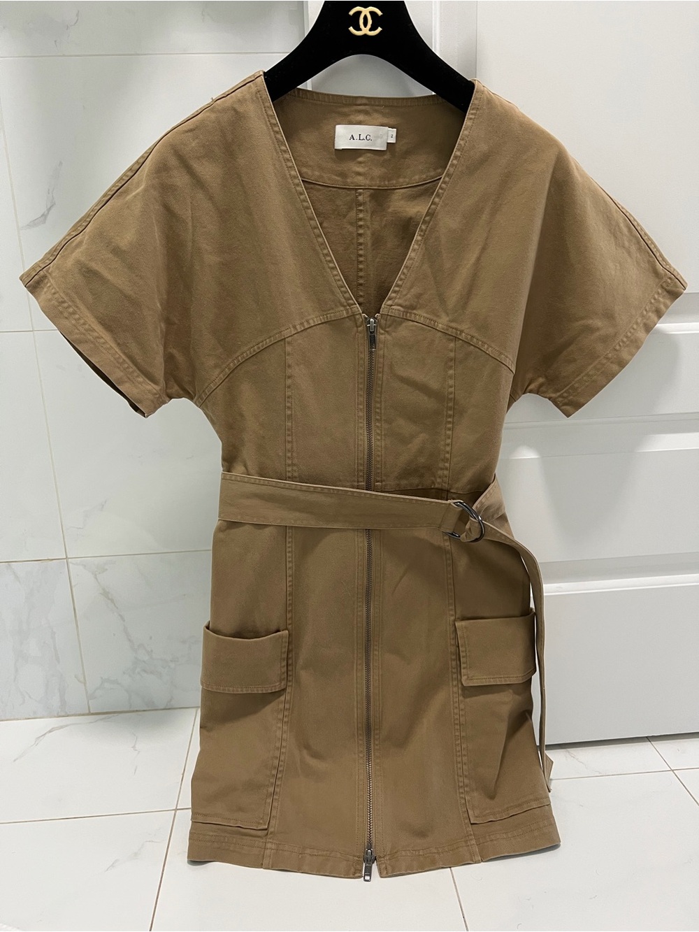 A.L.C. Tan Utility Mini Dress with Belt size 2, like new